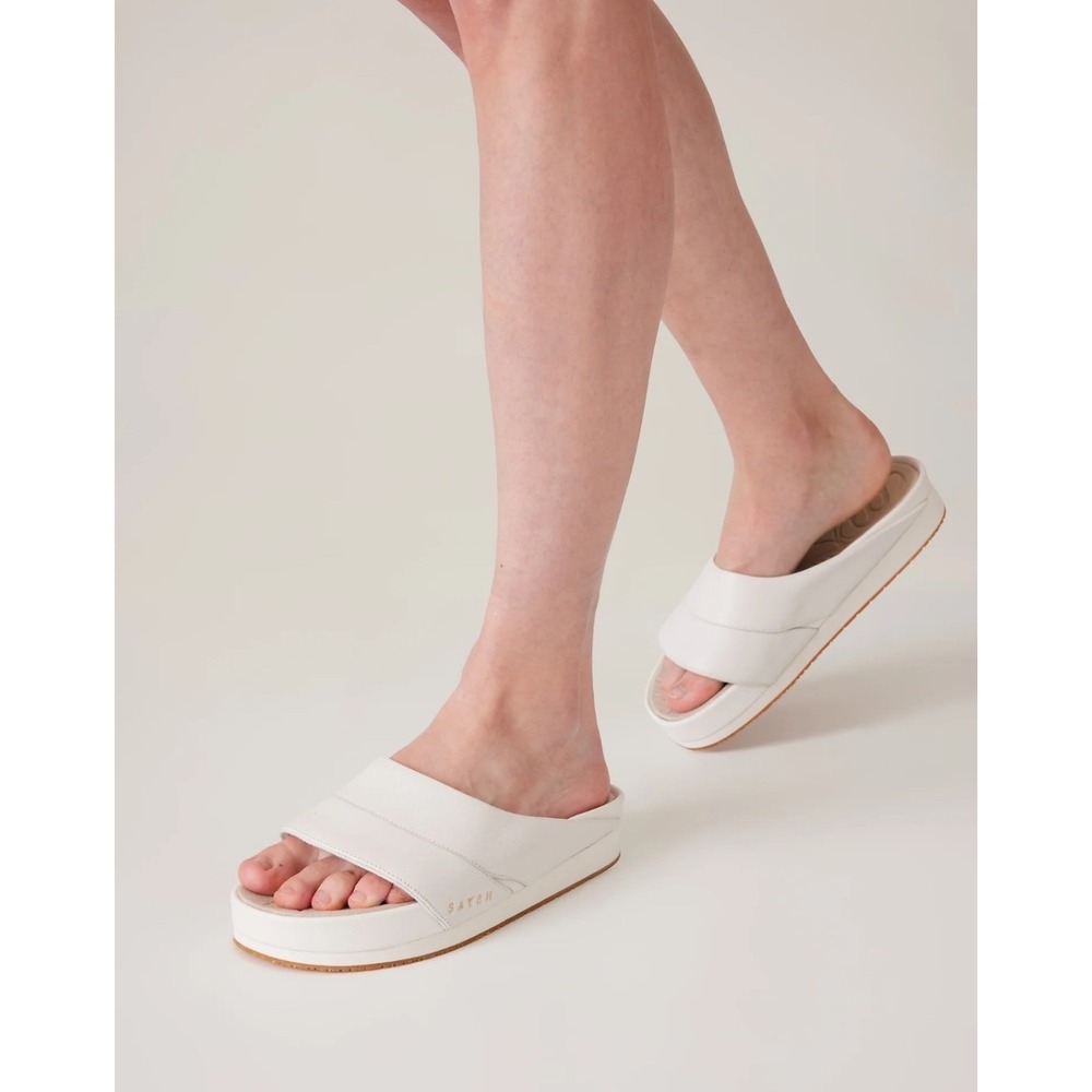 SAYSH Scia Slide Sandal White Leather Platform Comfort Slip On Shoes Size 7 NWOB